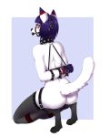  2017 ambiguous_gender anthro arms_bound_to_collar ball_gag bdsm black_collar black_nose bondage bound butt canid canine collar deerstail frogtied gag gagged hands_behind_back harness_ball_gag hi_res legs_tied mammal muzzle_(object) simple_background solo spiked_collar spikes 