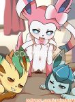  2019 anthro blue_eyes blush breasts croisshark eeveelution female fur glaceon human interspecies leafeon male male/female mammal nintendo nipples nude open_mouth penetration pok&eacute;mon pok&eacute;mon_(species) pussy ribbons sylveon tongue vaginal video_games 