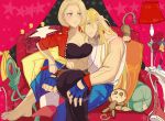  blonde_hair blue_eyes blush breasts chain cleavage collar couple crop_top cuffs dog_collar fatal_fury femdom fingerless_gloves gloves hair_down handcuffs hetero long_hair mary_ryan midriff monkey muscle stuffed_animal stuffed_monkey stuffed_toy terry_bogard the_king_of_fighters ukkii_(snk) 