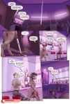  2019 alcohol anthro bar bartender beverage bottomwear bovid breasts brown_hair canid canine canis caprine clothed clothing comic dance_pole detailed_background dialogue domestic_dog drunk english_text female friend fur goat hair horn human legwear male mammal nipple_tape pasties pole proxer smile speech_bubble strip_club stripper_pole substance_intoxication tape text topwear vacuum_cleaner 