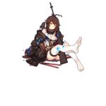  1girl :o ahoge bag baggy_clothes bangs battle_rifle black_ribbon black_skirt blazer blush breasts brown_hair brown_jacket coat eyebrows_visible_through_hair full_body girls_frontline gradient_hair gun hair_ribbon holding holding_gun holding_weapon jacket light_particles loafers long_hair looking_at_viewer m14 m14_(girls_frontline) medium_breasts mod3_(girls_frontline) multicolored_hair neck_ribbon off_shoulder official_art open_clothes open_coat pleated_skirt pouch rain_lan ribbon rifle shirt shoes sidelocks sitting skirt sleeves_past_wrists solo thighhighs torn_clothes torn_legwear torn_shirt transparent_background twintails two-tone_hair weapon white_legwear yellow_eyes zettai_ryouiki 