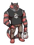  2019 3_toes anthro bottomwear bracelet clothing ear_piercing ear_ring facial_piercing hi_res hyenaface incineroar jewelry male muscular muscular_male necklace nintendo nose_piercing nose_ring pants piercing pok&eacute;mon pok&eacute;mon_(species) shirt solo spiked_bracelet spikes standing tank_top toes topwear torn_clothing video_games white_backgrounf yellow_sclera 