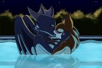  absurd_res anthro anthro_on_anthro blush dragon duo eulipotyphlan female hedgehog hi_res kissing mammal night robthehoopedchipmunk sky star swimming_pool 