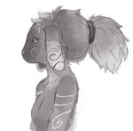  2019 absurd_res anthro biped bovid breasts caprine digital_media_(artwork) featureless_breasts floppy_ears hair hi_res lamb_(lol) league_of_legends long_ears long_hair mammal markings monochrome napalm_express ponytail portrait riot_games side_view simple_background small_breasts solo video_games white_background 