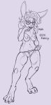  2018 anthro breasts chest_tuft clothed clothing dialogue eyewear female glasses hair hi_res lagomorph leporid lord_magicpants mammal monochrome navel nipples open_mouth pussy rabbit simple_background solo standing topless tuft underwear wonderbunny 