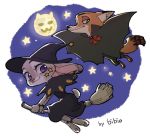  bibio broom canid canine clothing costume disney duo female flying fox halloween hat headgear headwear holidays judy_hopps lagomorph leporid male mammal moon nick_wilde night oibib rabbit sky star zootopia 