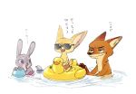  bibio canid canine disney eyewear female fennec finnick fox group judy_hopps lagomorph leporid male mammal nick_wilde oibib rabbit sunglasses swimming water zootopia 