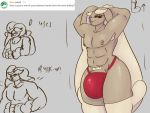  4:3 abs anthro armpit_hair blue_eyes brown_fur bulge clothing d_(ppt) english_text eyewear fur glasses growth lagomorph long_ears looking_down lopunny male mammal mostly_nude multicolored_fur muscle_growth muscular muscular_male nintendo nipples panties pecs penis pleasantlyplumpthiccness pok&eacute;mon pok&eacute;mon_(species) pubes red_clothing red_panties red_underwear simple_background smile text thick_thighs underwear video_games yellow_fur 
