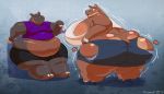  anthro bald belly big_belly big_breasts big_butt blue_eyes breasts brown_skin butt clothing common_hippopotamus duo female grey_skin hippopotamid huge_breasts huge_butt hyper hyper_breasts hyper_butt julian_(kazecat) kazecat male mammal moobs morbidly_obese obese overweight overweight_female overweight_male shirt short_tail side_boob smile smirk t-shirt topwear torn_clothing 