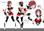  1girl anger_vein attack black_gloves black_legwear breasts brown_hair character_sheet choker cleavage clenched_hand collar constricted_pupils eyeshadow facepaint fingerless_gloves gloves makeup manbou_no_ane meiko red_eyes revealing_clothes ring_no_seraph_(vocaloid) short_hair simple_background sparkle spiked_choker spikes thighhighs tongue tongue_out translated vocaloid white_background white_footwear wrestling_outfit 