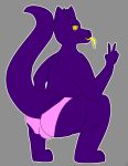  absurd_res bottomwear brymm(oc) clothing crouching delta&#039;s_art dragon hi_res looking_at_viewer looking_back male panties raised_tail simple_background solo tongue tongue_out underwear yellow_eyes yellow_tongue 