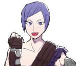  1boy alternate_costume fire_emblem fire_emblem:_three_houses lorentz_hermann_gloucester male_focus open_mouth purple_eyes purple_hair shirtless solo teeth upper_body white_background yuyu_0519 