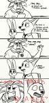  aureldrawsstuff black_and_white canid canine comic disney english_text female fox judy_hopps lagomorph leporid male mammal monochrome nick_wilde rabbit sketch text zootopia 