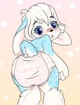  2019 absurd_res anthro baby baby_girl blush chibi clothed clothing cub diaper diaper_fur digital_media_(artwork) female fur girly grimix hair hi_res invalid_tag lagomorph leporid mammal rabbit simple_background small_(disambiguation) solo young 
