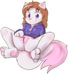  ajdurai alpha_channel anthro bottomless brown_hair chani_(ajdurai) clitoris clothed clothing cub domestic_cat felid feline felis female fur hair hi_res ketsa looking_at_viewer mammal pink_fur pink_nose pussy simple_background smile solo spread_legs spread_pussy spreading transparent_background white_fur young 