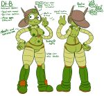  2019 5_fingers amphibian android anthro backwards_baseball_cap baseball_cap breasts butt character_name clothing digital_media_(artwork) dt-b english_text felino female fingers frill_(anatomy) frog gesture green_nipples hat headgear headwear hi_res information machine model_sheet neck_frill nipples non-mammal_breasts nude open_mouth pussy robot screen simple_background smile solo standing text v_sign white_background 