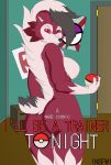  2019 absurd_res anthro beardofzeus breasts butt canid canine digital_media_(artwork) female fur hi_res looking_at_viewer lycanroc mammal midnight_lycanroc nintendo nude pok&eacute;ball pok&eacute;mon pok&eacute;mon_(species) solo standing text video_games white_fur 