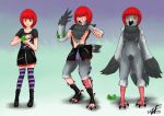 2015 absurd_res anthro avian beak bird boots bottomwear breasts butt_from_the_front camel_toe clothing columbid feathers female footwear green_eyes hair hi_res human human_to_anthro legwear mammal nude open_mouth pigeon red_hair red_sclera sequence shirt short_hair simple_background skirt solo species_transformation standing stockings surprise talons topwear torn_clothing transformation underwear wings witchfiend zipper 