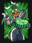  2019 big_breasts blaster_master blush breasts cleavage clothed clothing eyelashes eyewear female flora_fauna flower gerph goggles hi_res huge_breasts humanoid kanna_(blaster_master) not_furry one_eye_closed plant plant_humanoid solo video_games wink 