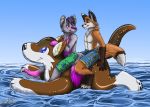  canid canine canis clothing duo fox inflatable inola male mammal pool_toy rosevnightshade_(artist) swimwear tico_wolf water wolf 