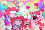  &lt;3 2019 abstract_background annoyed anthro balloon bottomwear clothing confetti cupcake earth_pony equestria_girls equid equine female feral food footwear friendship_is_magic hair holding_object horse long_hair mammal my_little_pony open_mouth party pink_hair pinkamena_(mlp) pinkie_pie_(eg) pinkie_pie_(mlp) pony shirt skirt smile square_crossover tongue tongue_out topwear vdru7 