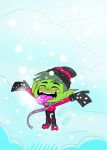  ambiguous_gender beast_boy clothed clothing eyes_closed hi_res humanoid jerseydevil not_furry snow solo teen_titans tongue 