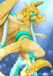  2019 absurd_res anthro blonde_hair digital_media_(artwork) dragon eyebrows eyelashes feathered_dragon feathered_wings feathers fingers fur furred_dragon hair hi_res kyotoleopard male solo tentacles toes wings yellow_feathers yellow_fur 