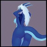  1:1 2019 anthro blue_skin boiful breasts butt digimon digimon_(species) dragon eyeshadow femacendramon female flamedramon green_eyes hair hi_res long_hair looking_at_viewer makeup nipples nude pussy scalie scar side_boob solo 