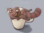  2019 ailurid anthro belly beverage coffee eyes_closed male mammal minedoo moobs nipples red_panda simple_background solo 