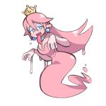  1girl boo breasts cleavage elbow_gloves fang ghost gloves goo_girl half-closed_eyes highres mario_(series) monster_girl new_super_mario_bros._u_deluxe peachyboo pink_hair pink_skin pointy_ears simple_background starrymarii super_crown super_mario_sunshine white_background 