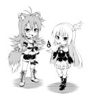  2girls animal_ears boots chibi elbow_gloves fox_ears fox_tail gloves highres kyuutou_(kyuutouryuu) long_hair multiple_girls original tail thigh_boots thighhighs witch 