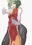  armwear breasts cinko clothed clothing cute_fangs draco_centauros elbow_gloves eyebrows female gloves green_eyebrows green_eyes green_hair hair handwear horn humanoid humanoid_pointy_ears looking_at_viewer not_furry open_mouth solo 