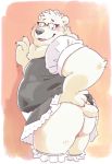  2019 anthro belly blush butt clothing eyewear fur garouzuki glasses hi_res humanoid_hands maid_uniform male mammal overweight overweight_male polar_bear simple_background solo uniform ursid ursine white_fur 