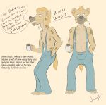  absurd_res beverage clothing coffee farmer hi_res hyaenid jester_laughie male mammal overalls safe_for_work spotted_hyena worm_wood 