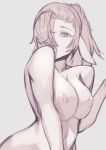  areola blush breasts cinko female hair hair_over_eye humanoid nipples not_furry open_mouth ponytail solo 