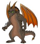  3_toes 4_fingers anthro biped digital_media_(artwork) dragon fingers green_eyes horn justautumn membrane_(anatomy) membranous_wings no_sclera signature simple_background smile solo standing toes white_background wings 