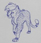  ambiguous_gender cheetah dipstick_ears felid feline feral fur guide_lines hair justautumn mammal multicolored_ears quadruped signature solo spots spotted_fur traditional_media_(artwork) walking whiskers 