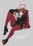  1girl absurdres blonde_hair blue_eyes blush cape cravat edelgard_von_hresvelg fire_emblem fire_emblem:_three_houses garreg_mach_monastery_uniform gloves hair_ornament hair_ribbon highres itou_(very_ito) long_hair looking_at_viewer red_cape ribbon simple_background solo uniform white_background 