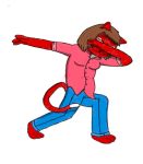  2019 3_toes anthro barefoot biped bringerofcringe brown_hair clothed clothing cursed dab digital_media_(artwork) domestic_cat felid feline felis female fully_clothed fur hair hi_res legwear mammal mature_female meme pink_clothing pink_shirt pink_topwear red_fur shirt simple_background smile solo standing toes topwear what 