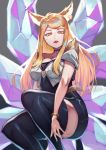  ahri_(lol) animal_humanoid blonde_hair bracelet breasts cinko clothed clothing eyelashes female hair humanoid jewelry league_of_legends legwear lips red_lips riot_games solo thigh_highs video_games yellow_eyes 