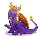  activision dragon eyes_closed horn justautumn membrane_(anatomy) membranous_wings purple_skin signature simple_background sitting smile solo spyro spyro_the_dragon teeth video_games white_background wings yellow_horn yellow_wings 