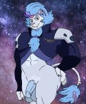  2019 abs anthro blakeboy blue_fur blue_hair blue_penis blue_skin commander_meouch felid front_view fur hair lion looking_at_viewer male mammal mane muscular muscular_male pantherine penis solo twrp white_fur 