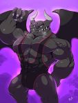  2019 4_fingers abs absurd_res biceps bna_v5 breath bulge clothed clothing digital_media_(artwork) dragaux dragon fingers flexing front_view hi_res horn male muscular muscular_male nintendo pecs purple_background ring_fit_adventure scalie simple_background solo standing teeth thick_thighs tight_clothing vein video_games wings wrestling_singlet 