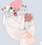  2019 absurd_res ahegao anal anal_penetration anthro backsash balls blush butt canid canine canis claws digital_media_(artwork) disembodied_penis domestic_dog fur hair hi_res hindpaw looking_pleasured male male/male mammal nude open_mouth pawpads paws penetration penis pink_hair plink sex simple_background solo teeth toes tongue tongue_out white_fur 