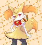 &lt;3 2019 anthro bell black_fur blush braixen canid canine digital_media_(artwork) fan_character female fortuna_(unknownlifeform) fur heart_nose hi_res inner_ear_fluff jingle_bell looking_at_viewer mammal neck_bow nintendo open_mouth orange_background orange_fur pattern_background pok&eacute;mon pok&eacute;mon_(species) red_eyes simple_background solo stick unknownlifeform video_games white_fur yellow_fur 