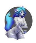  2019 5_fingers anthro areola blue_eyes blue_hair breasts canid canine canis detailed_background digital_media_(artwork) domestic_dog female fingers hair hi_res mammal nipples nude omesore solo standing 
