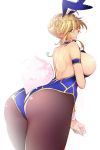  1girl animal_ears artoria_pendragon_(all) artoria_pendragon_(swimsuit_ruler)_(fate) back backless_outfit bare_shoulders blonde_hair blue_legwear breasts bunny_ears bunny_tail bunnysuit fate/grand_order fate_(series) green_eyes kettle21 large_breasts leotard long_hair looking_at_viewer necktie pantyhose solo tail thighhighs 