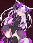  &lt;3 &lt;3_eyes 2016 acechan_f animal_humanoid blush bodily_fluids bow_tie breasts canid canid_humanoid canine canine_humanoid clothed clothing female fluffy fluffy_tail fox_humanoid fur gloves grey_fur grey_hair hair handwear hi_res humanoid kitsune_sign legwear long_hair mammal mammal_humanoid navel open_mouth pink_eyes portrait saliva simple_background small_breasts solo tentacles thigh_highs three-quarter_portrait translucent translucent_hair white_fur 