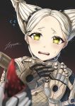  1girl blonde_hair bodysuit hair_ornament hairclip hand_up humanization kuva open_mouth out_of_frame tears warframe white_hair worm_queen yellow_eyes zxpfer 