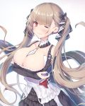  1girl absurdly_long_hair absurdres akyorapenyo arms_under_breasts ascot azur_lane blonde_hair blush breasts choker cleavage commentary_request corset dress earrings formidable_(azur_lane) frills hair_ribbon highres jewelry large_breasts lips long_hair one_eye_closed platinum_blonde_hair red_eyes ribbon smile solo sweatdrop twintails two-tone_ribbon very_long_hair wavy_mouth white_background 